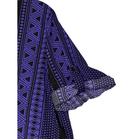 NWOT Romans 20W V-Neck Purple Black Geometric Print Tunic Top With 3/4 Roll Sle - Picture 7 of 12